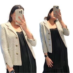 ST JOHN Collection Long Sleeve Tweed Collared Blazer Gray Sz 2
